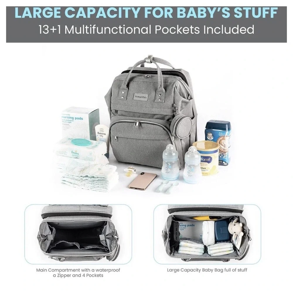 Nomad Kidz Diaper Bag Backpack with Changing Station – Waterproof Backpack